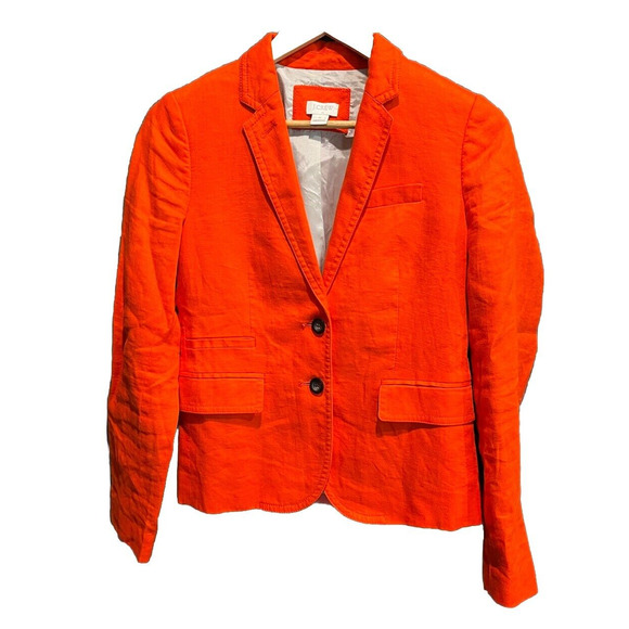 J.Crew Red Button Closure 100% Linen Schoolboy Women's Blazer Jacket Size 0 - Picture 1 of 5